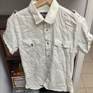 Vintage Larecci Skulls All Over Men's White Button-Up Shirt